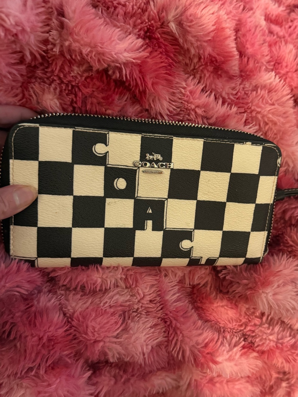 Coach Black & Cream Checker Zip Wallet Wristlet
